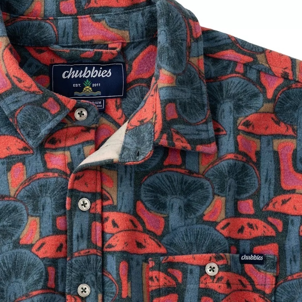 Men's Chubbies "The Funky Spore" Long Sleeve Flannel Overshirt Button-Up Shirt - Picture 2 of 7